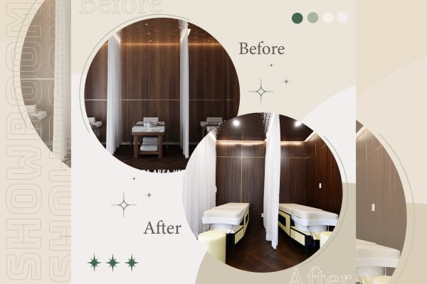 Hình ảnh phòng dịch vụ spa trên bản vẽ và ở hiện thực